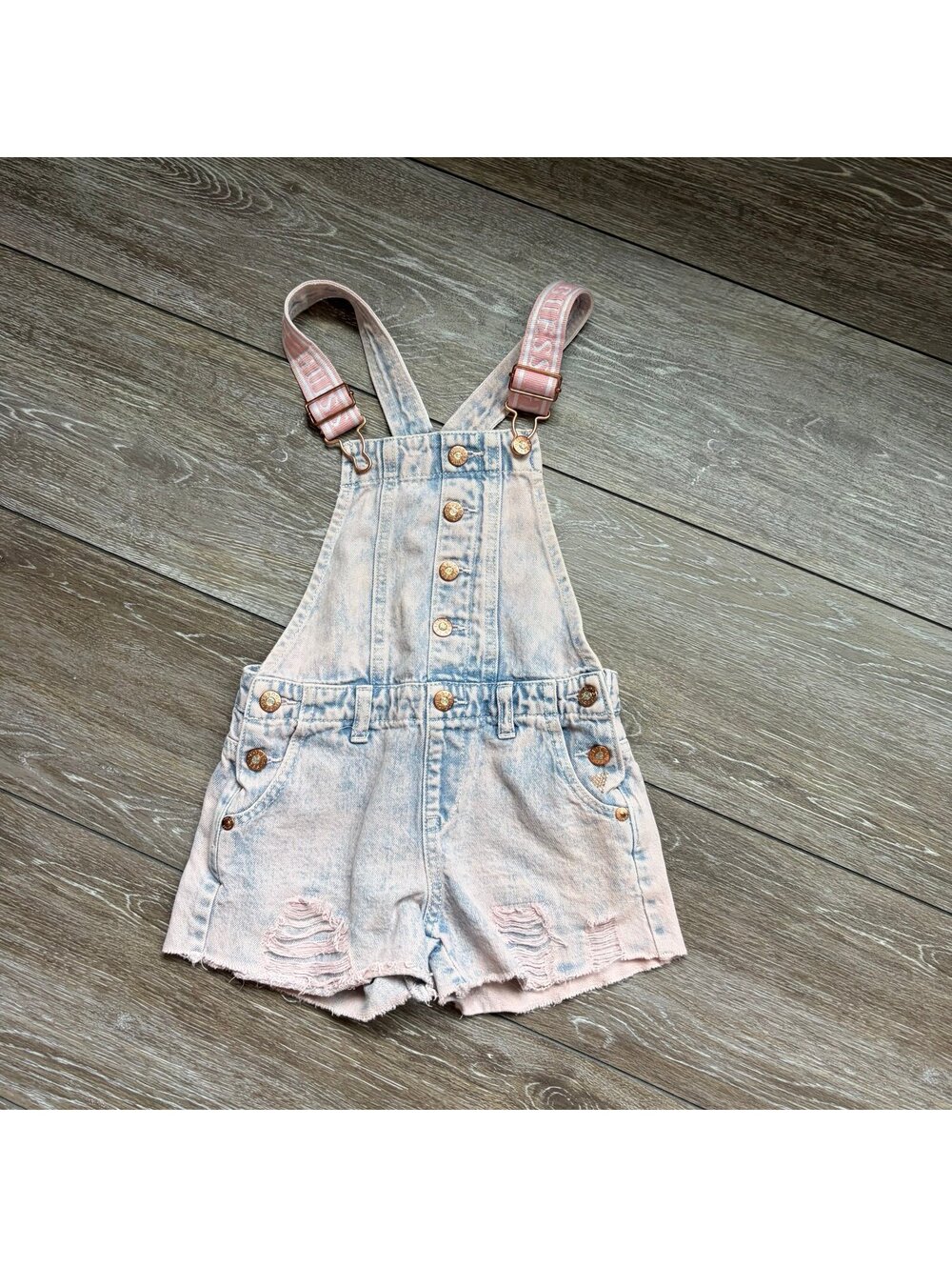 Guess Pink Acid Washed Sparkle Overalls